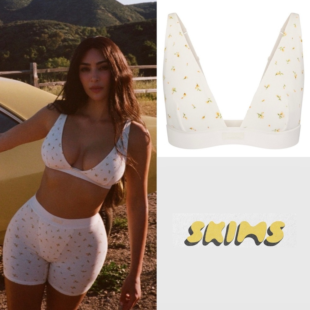 SKIMS Cream and Gold Floral Bra